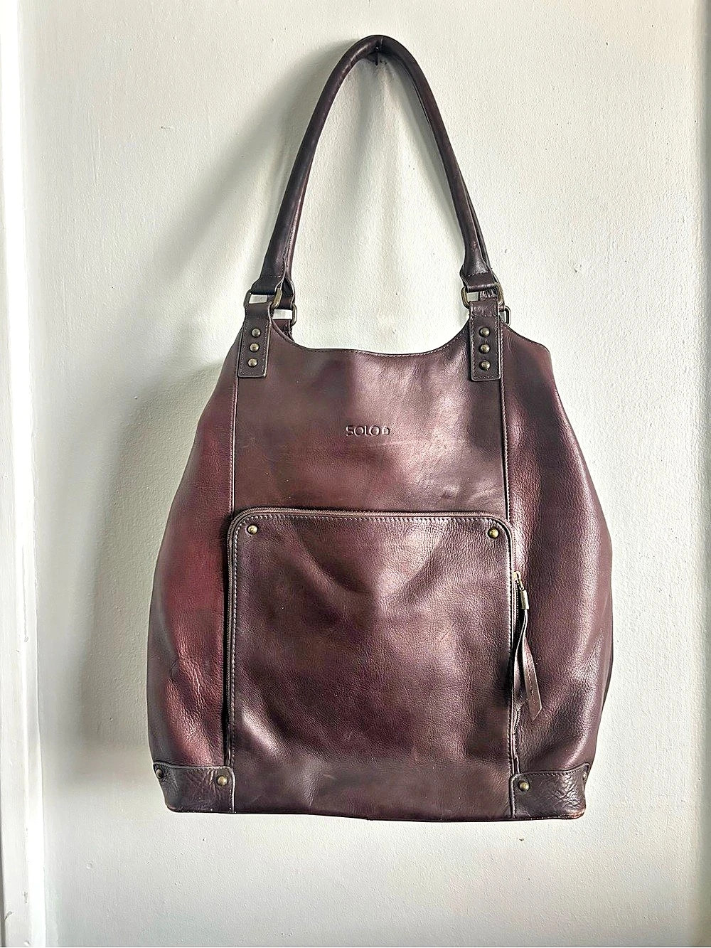 Solo Premium Leather Shoulder Tote in Espresso- Commuter Work Travel Bag